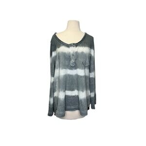 Pol Tie Dye‎ Ombre Henley Pull Over Top Medium Blue Gray Lagenlook Cotton